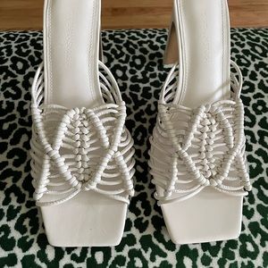 NEW Jonathan Simkhai Niki Strappy Square Toe Sandal Ivory Macramé Slim Heel 39 8